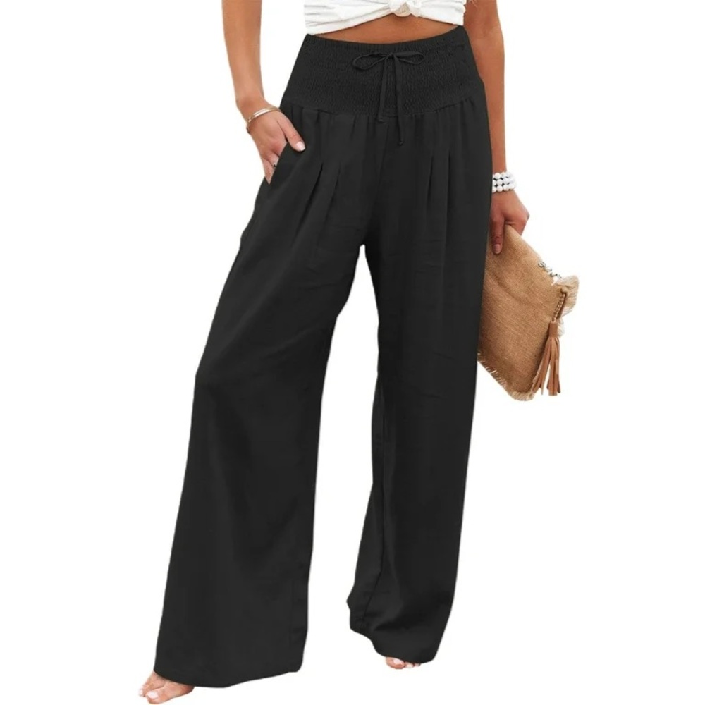 Mumubreal Black Wide-Leg Drawstring Pants NWT Size L